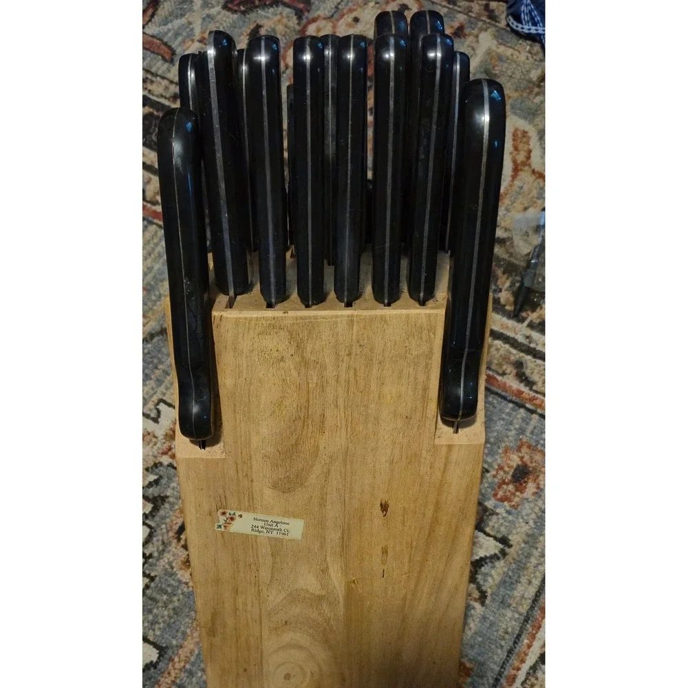 Ronco Six Star Plus Cutlery 30 Piece Knife Set with Wood Block Black Handles